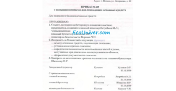 Образец приказа на списание автомобиля